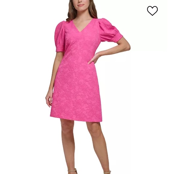 Cute blue Women's Blossom Jacquard Puff-Sleeve Dress - Picture 4 of 6